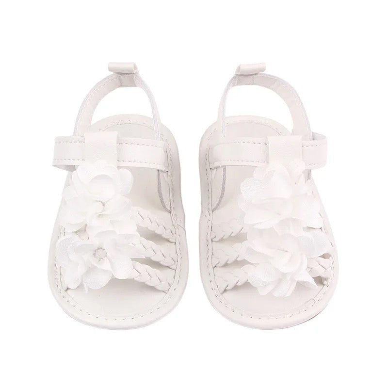 Braided/Floral Non-Slip Sandals - White