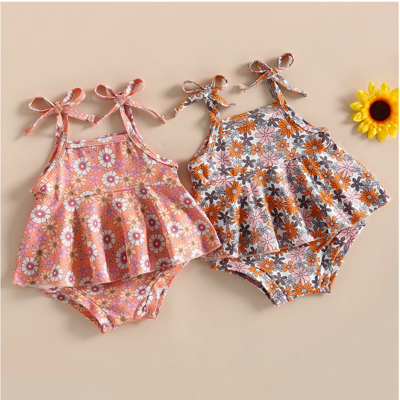 Ruffled Floral Baby 2 Piece - White