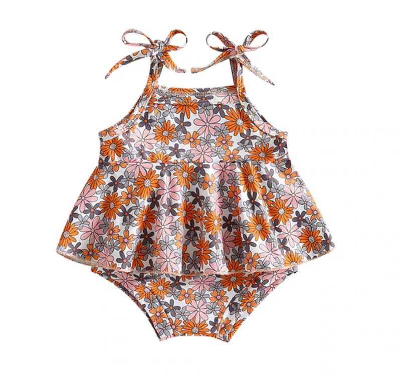 Ruffled Floral Baby 2 Piece - White