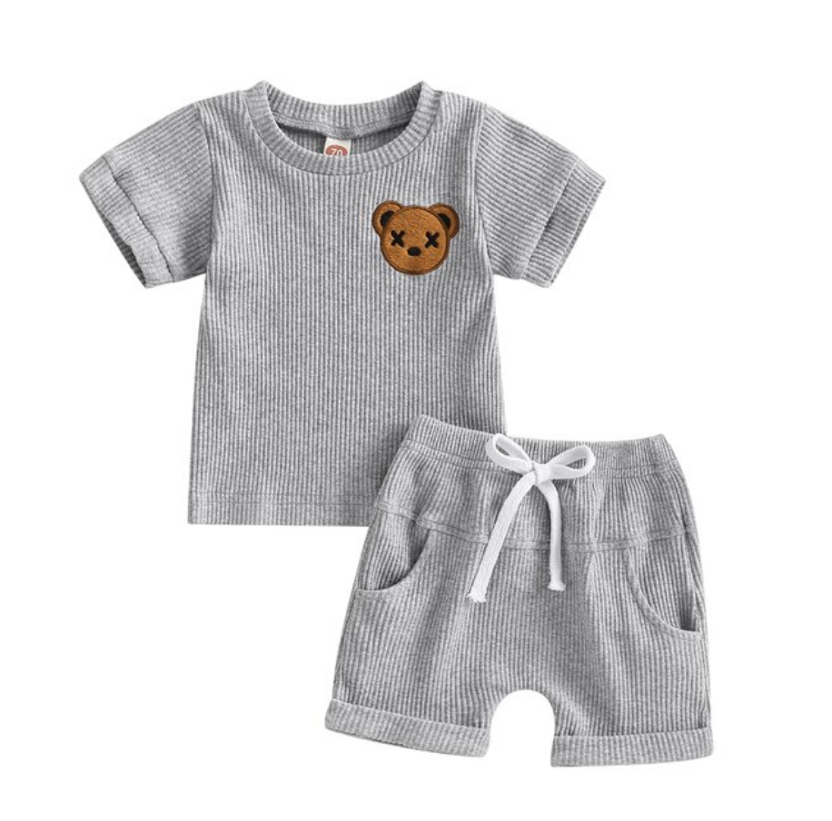 Ribbed Bear Stitched 2 Piece - Gray