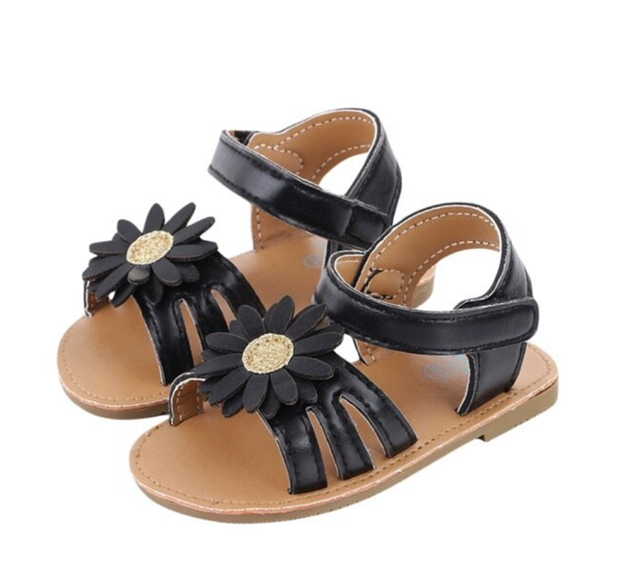 Floral Strap Sandals - Black