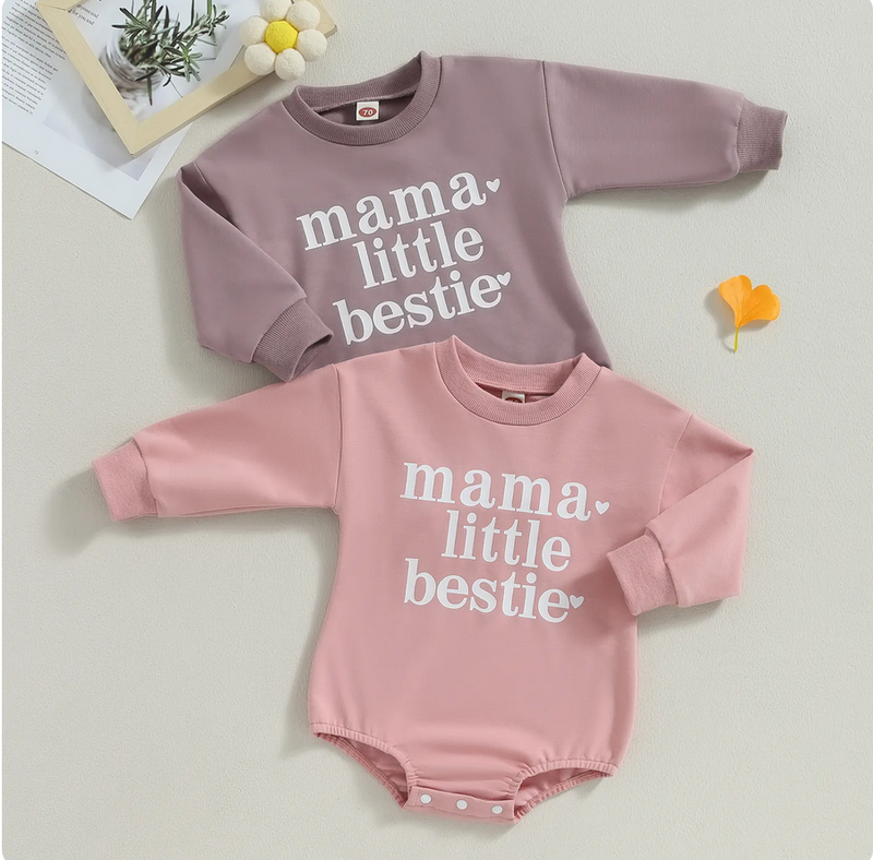 Mama's Little Bestie Long Sleeve Onesie - Pink
