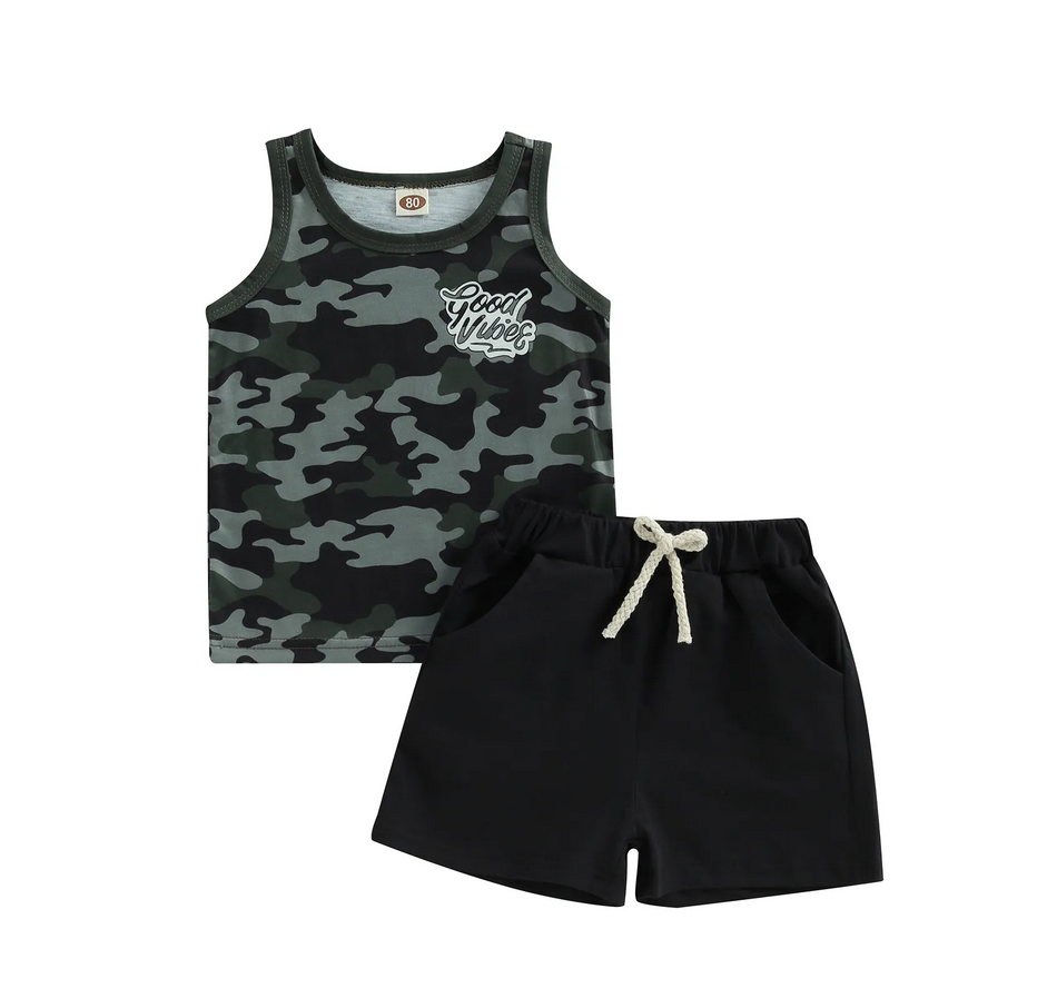 Camouflage Good Vibes Shirt and Shorts Set