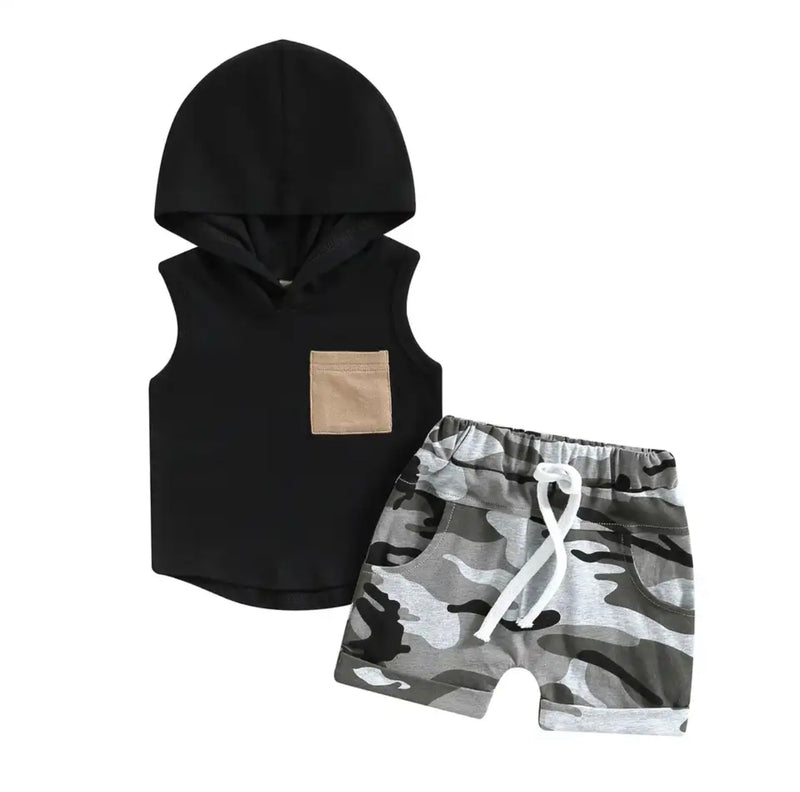 Camouflage Hooded T-shirt and Shorts Set