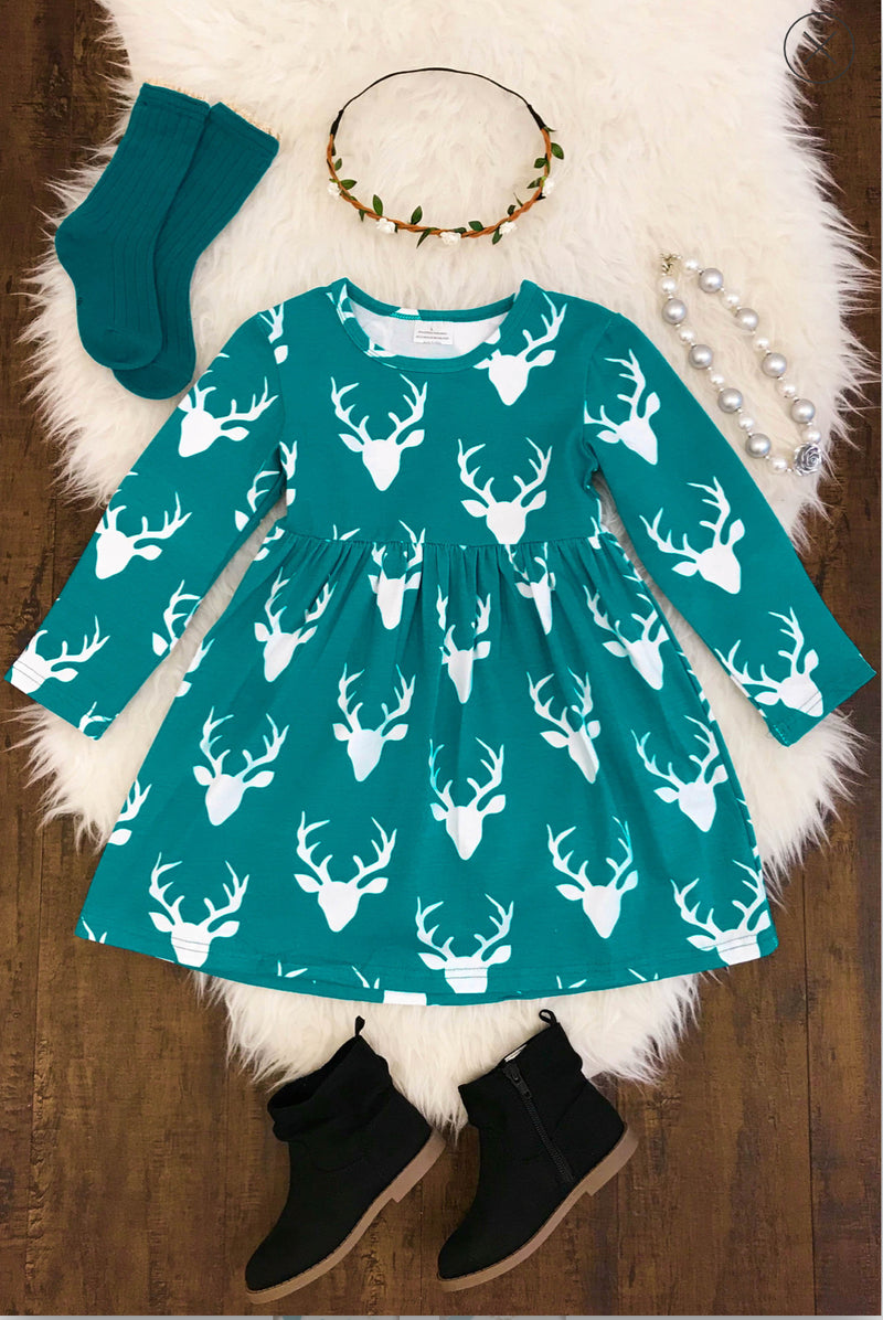 Oh Deer - Teal Christmas Dress