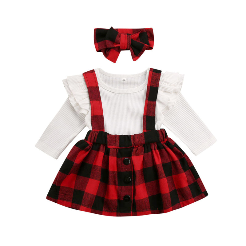 Baby Girl Plaid Suspender Skirt Set *