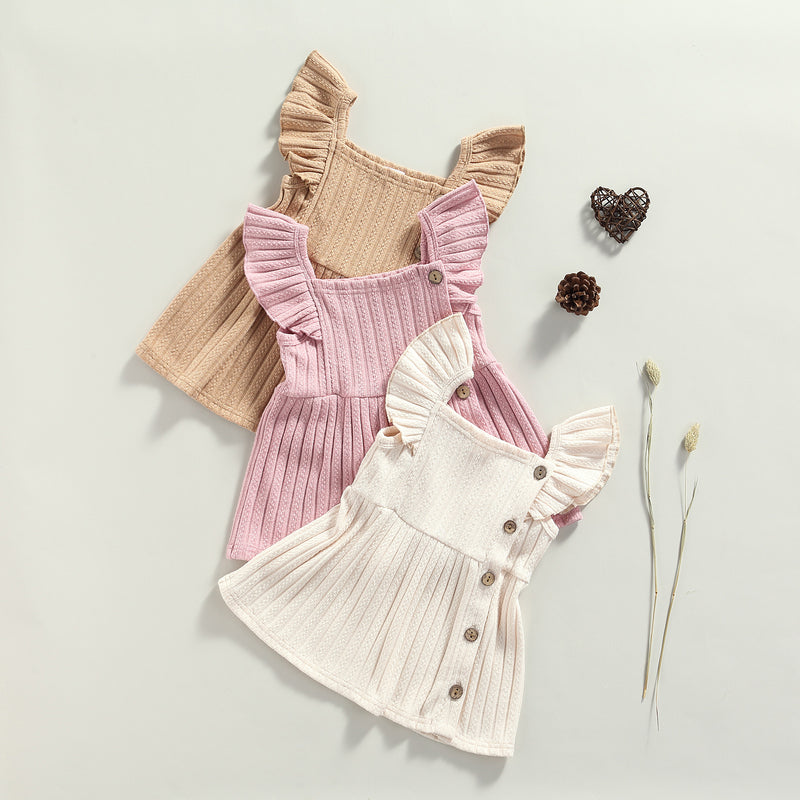 Knitted Ruffled Sleeve Dress - Ivory