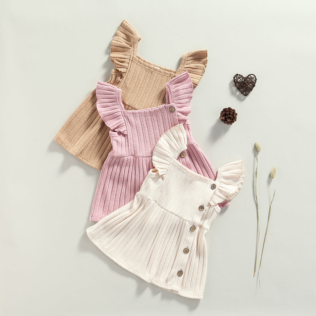 Knitted Ruffled Sleeve Dress - Brown