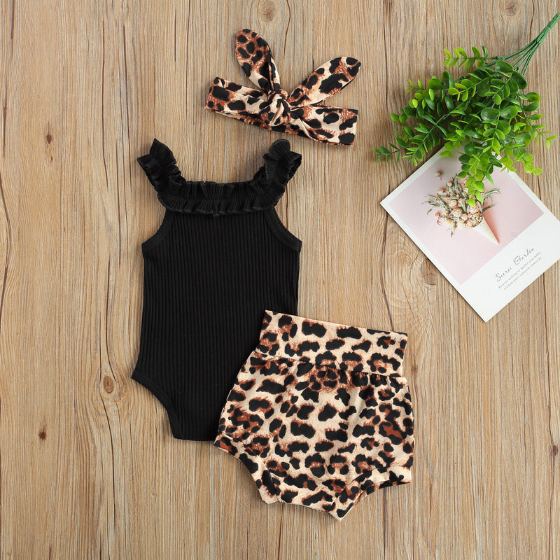 Ribbed baby girl 3 piece - Leopard print