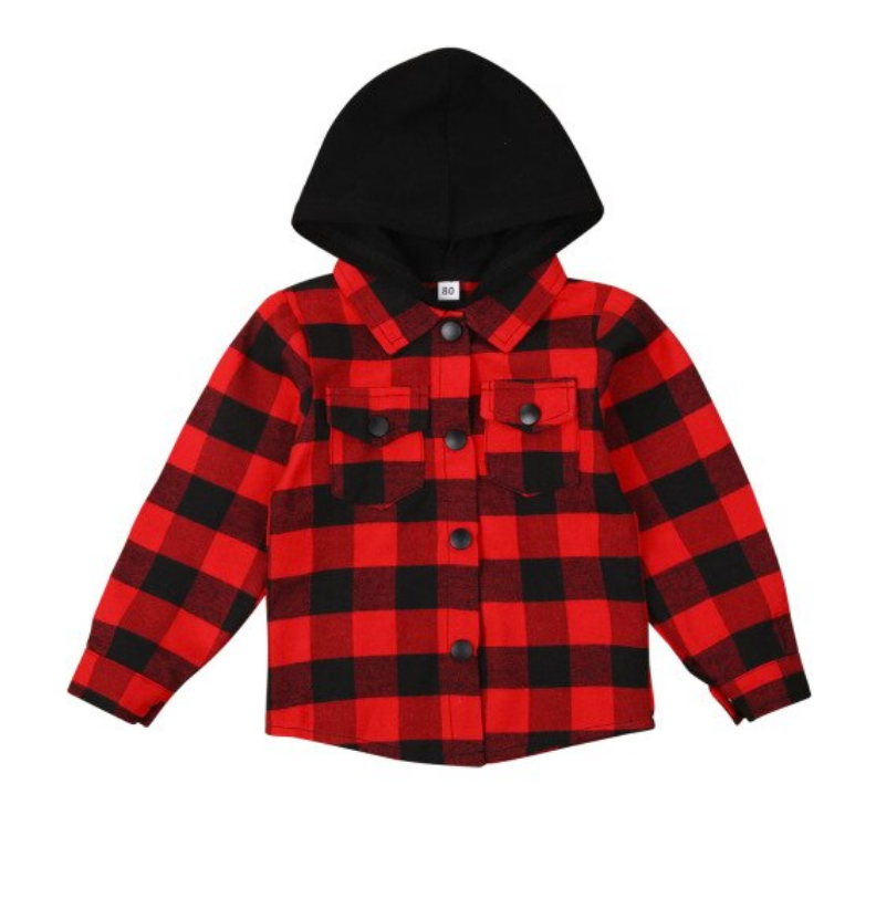 Plaid Hooded Jacket - Red *
