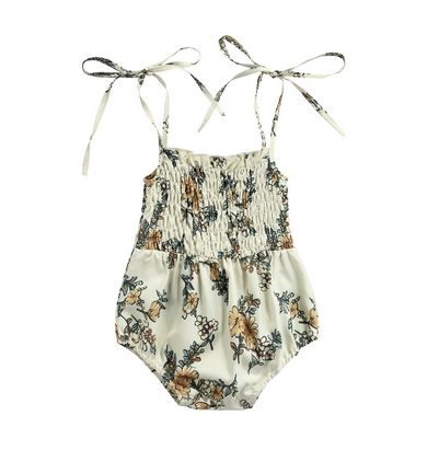 Loose fit tied spagetti strap onesie - Ivory Floral