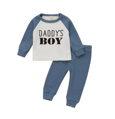 Daddy's Boy Ribbed Basebeall Tee Set - Blue