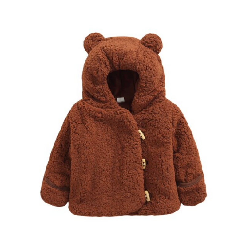 Baby Girl Plush Hooded Jacket - Brown