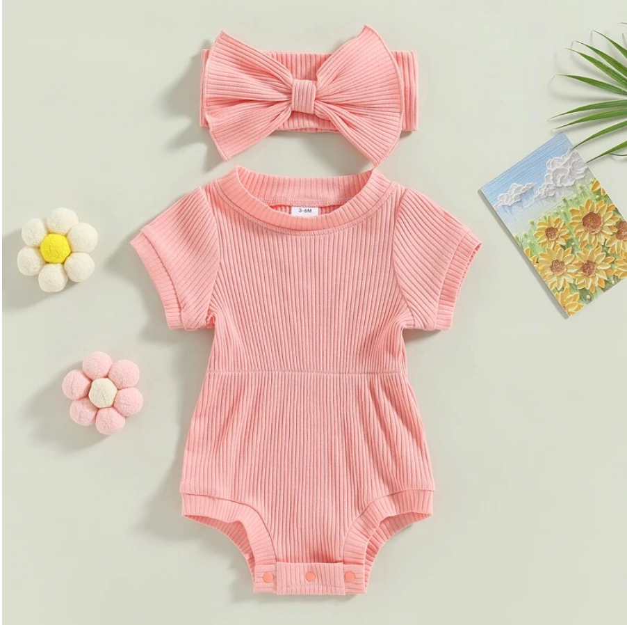 Lucy Ribbed Romper Set - Pink