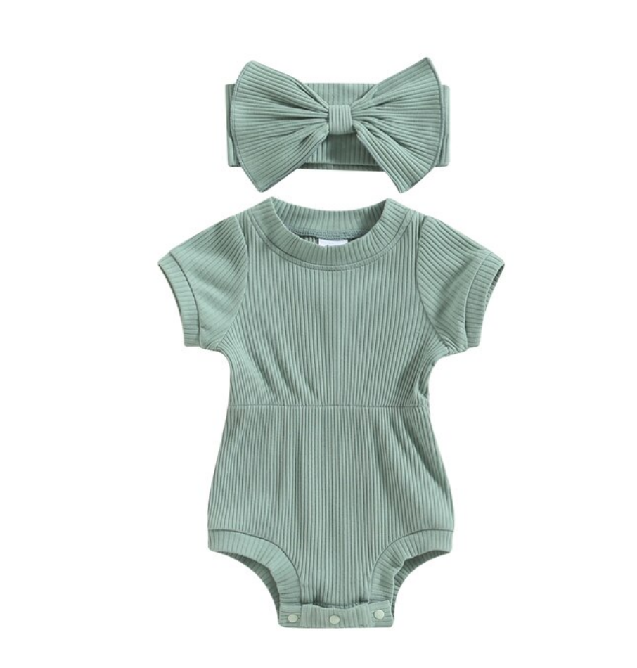 Lucy Ribbed Romper Set - Green
