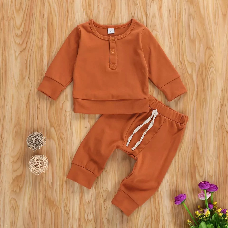 Liam Solid Sweater and Pants Set - Orange