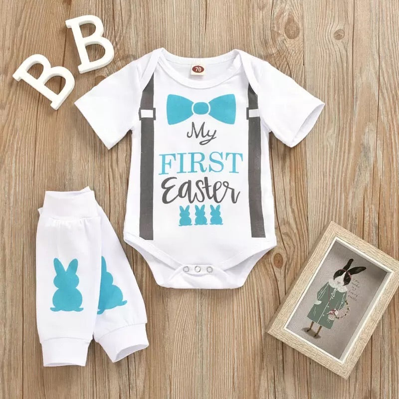 My 1st Easter Suspender and bow onesie set