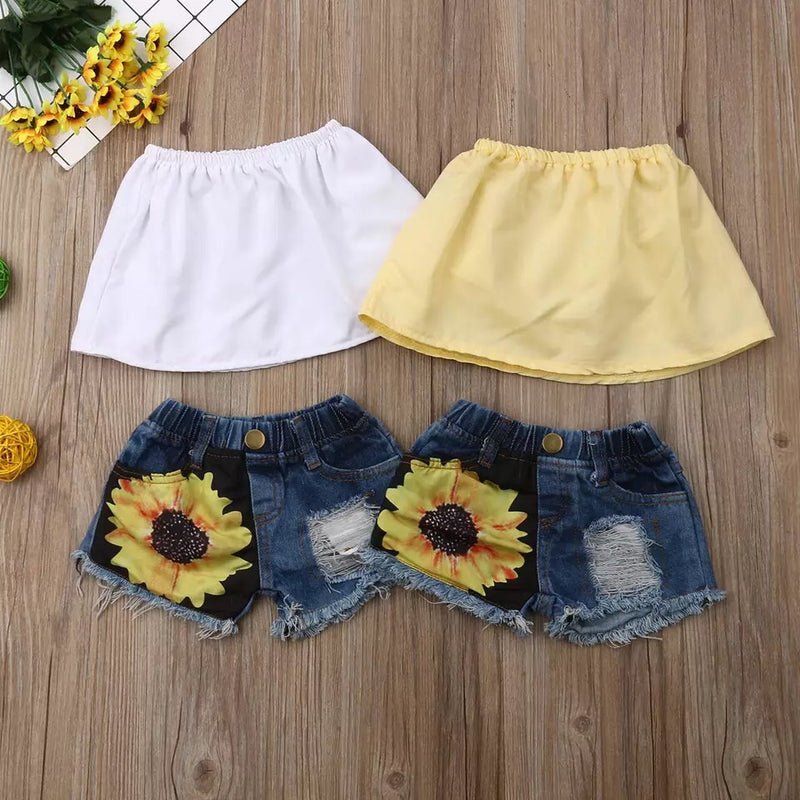 2 piece tube top and sunflower shorts set