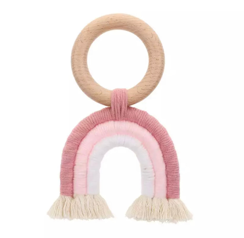 Rainbow Macrame Tassel Teething Ring - Pink
