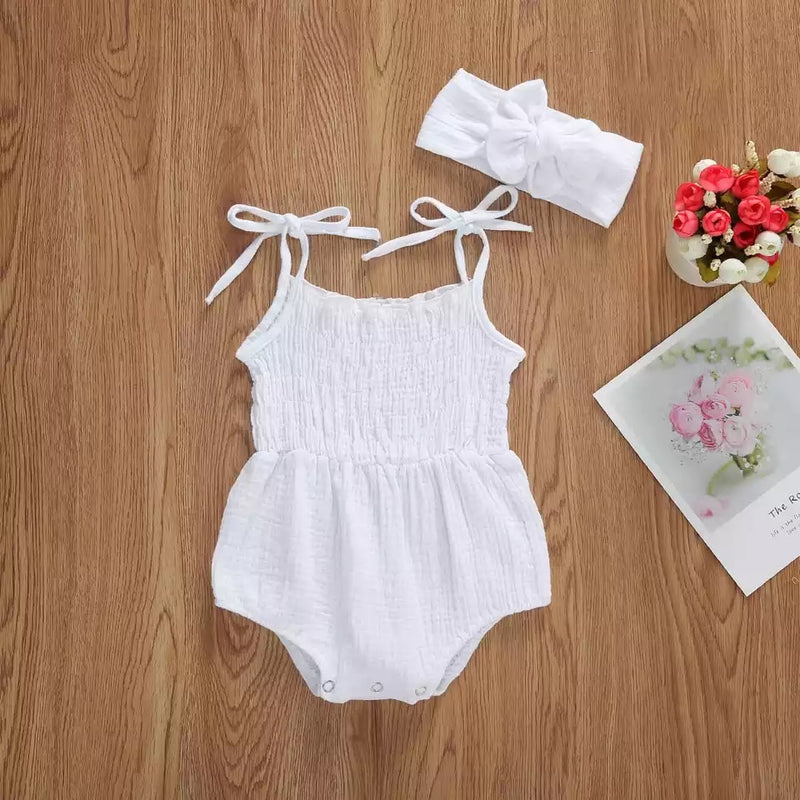 Loose fit tied spagetti strap onesie - White