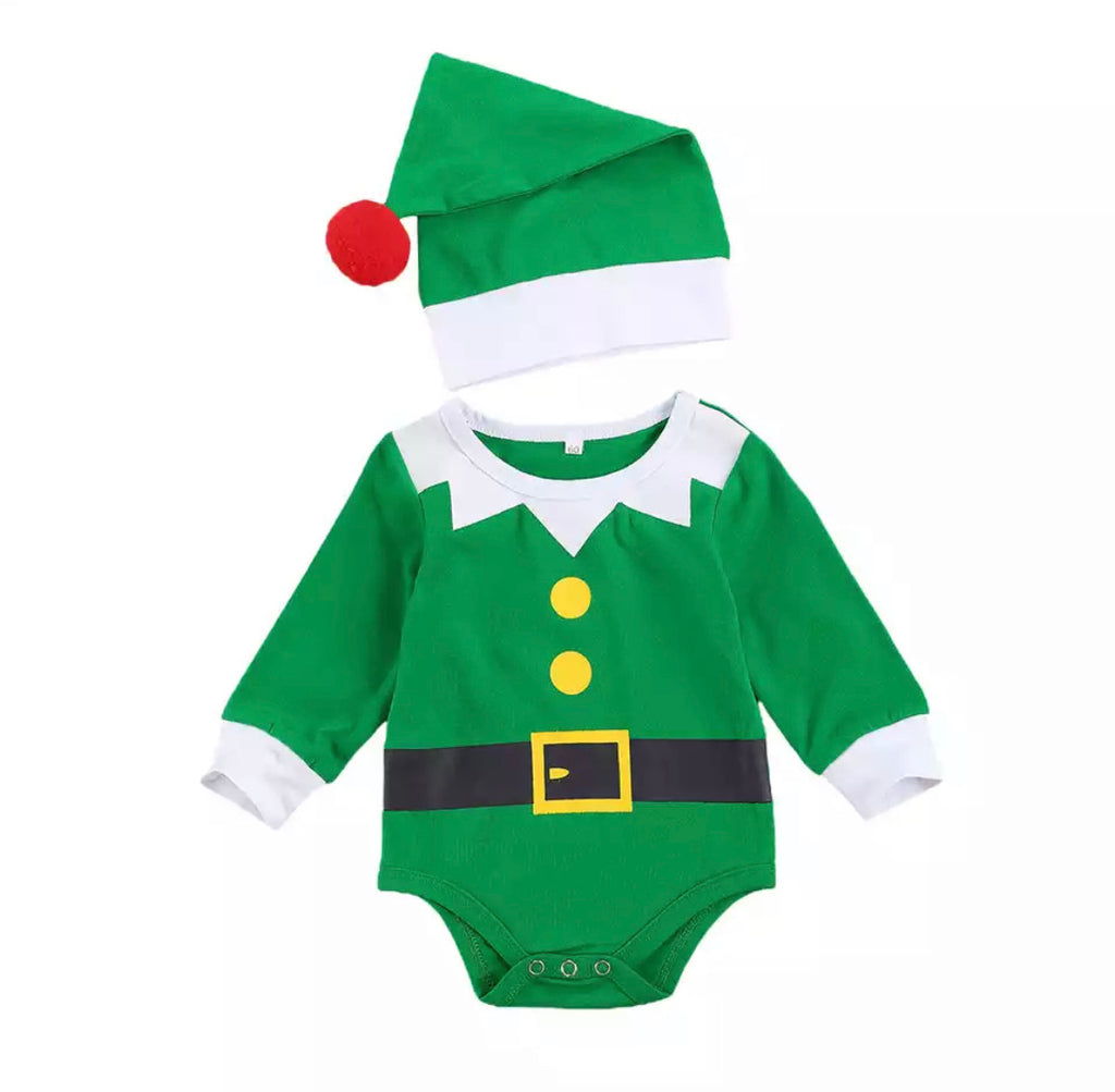 Santa’s Helper Onesie Set - Green and White *