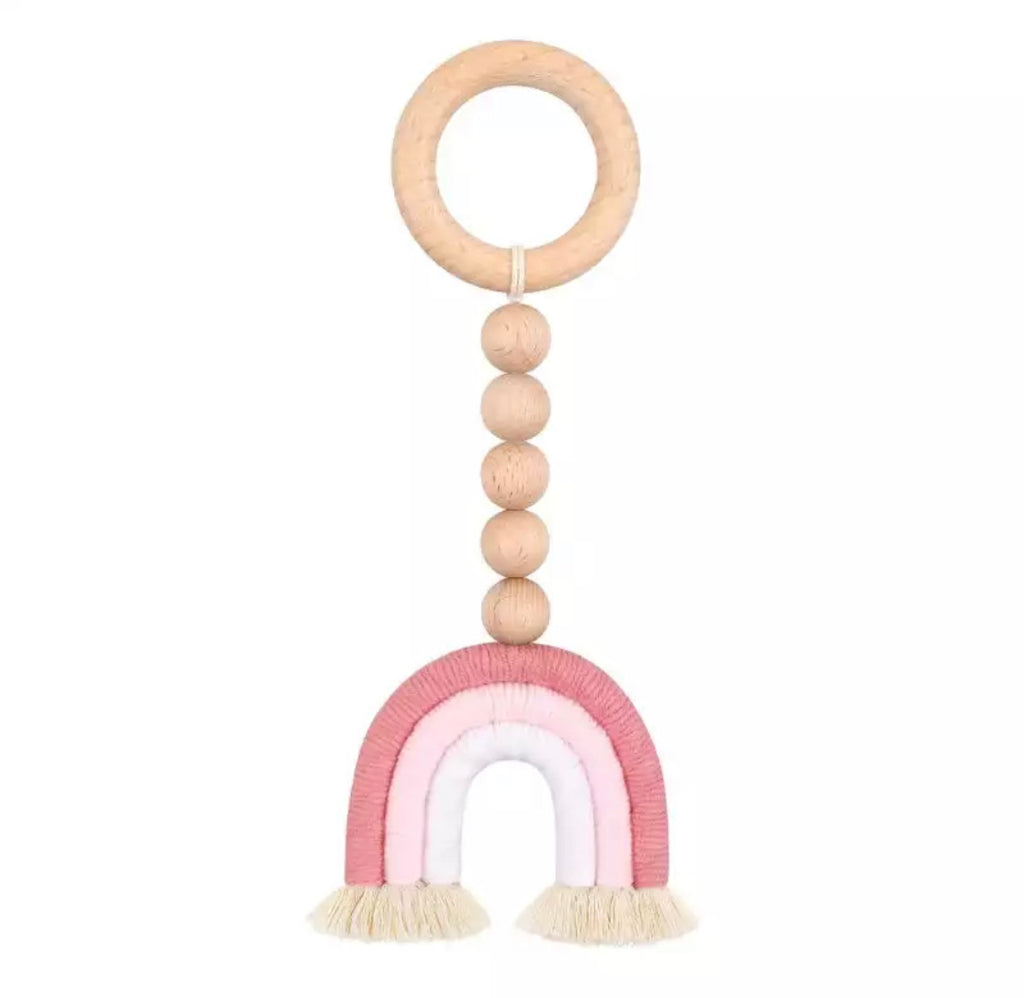Rainbow Macrame Tassel Teething Ring - Pink