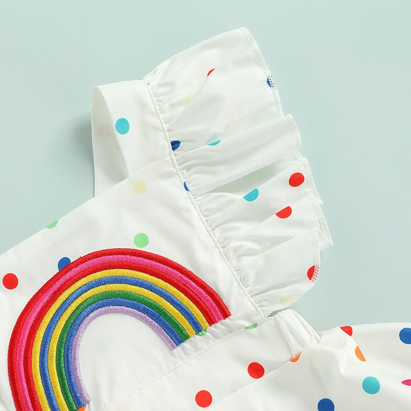 Rainbow Dots Printed Short Sleeve Romper Dress